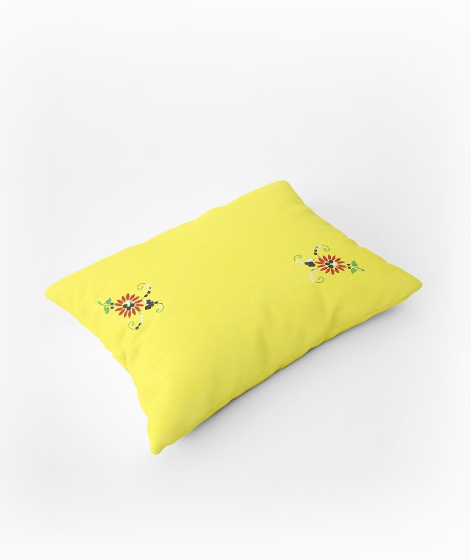 2 Piece Hand Embroidered Yellow Pillow Cover Set