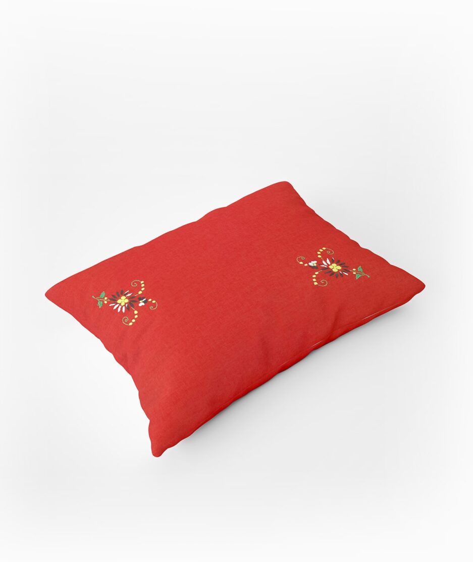 2 Piece Hand Embroidered Red Pillow Cover Set