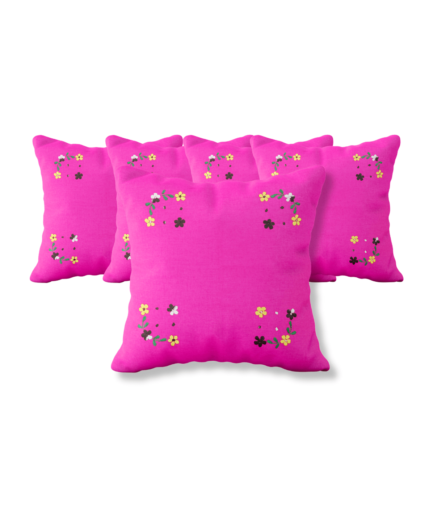 5 Piece Hand Embroidered Purple Cushion Cover Set