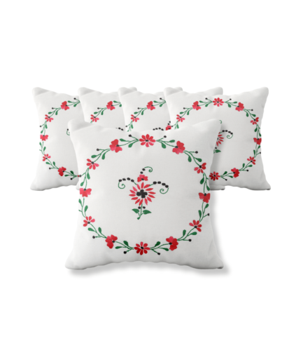 5 Piece Hand Embroidered White Cushion Cover Set