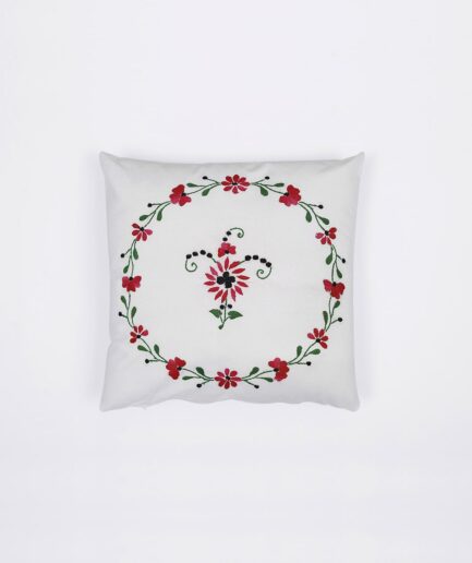 Single Piece Hand Embroidered White Cushion Cover