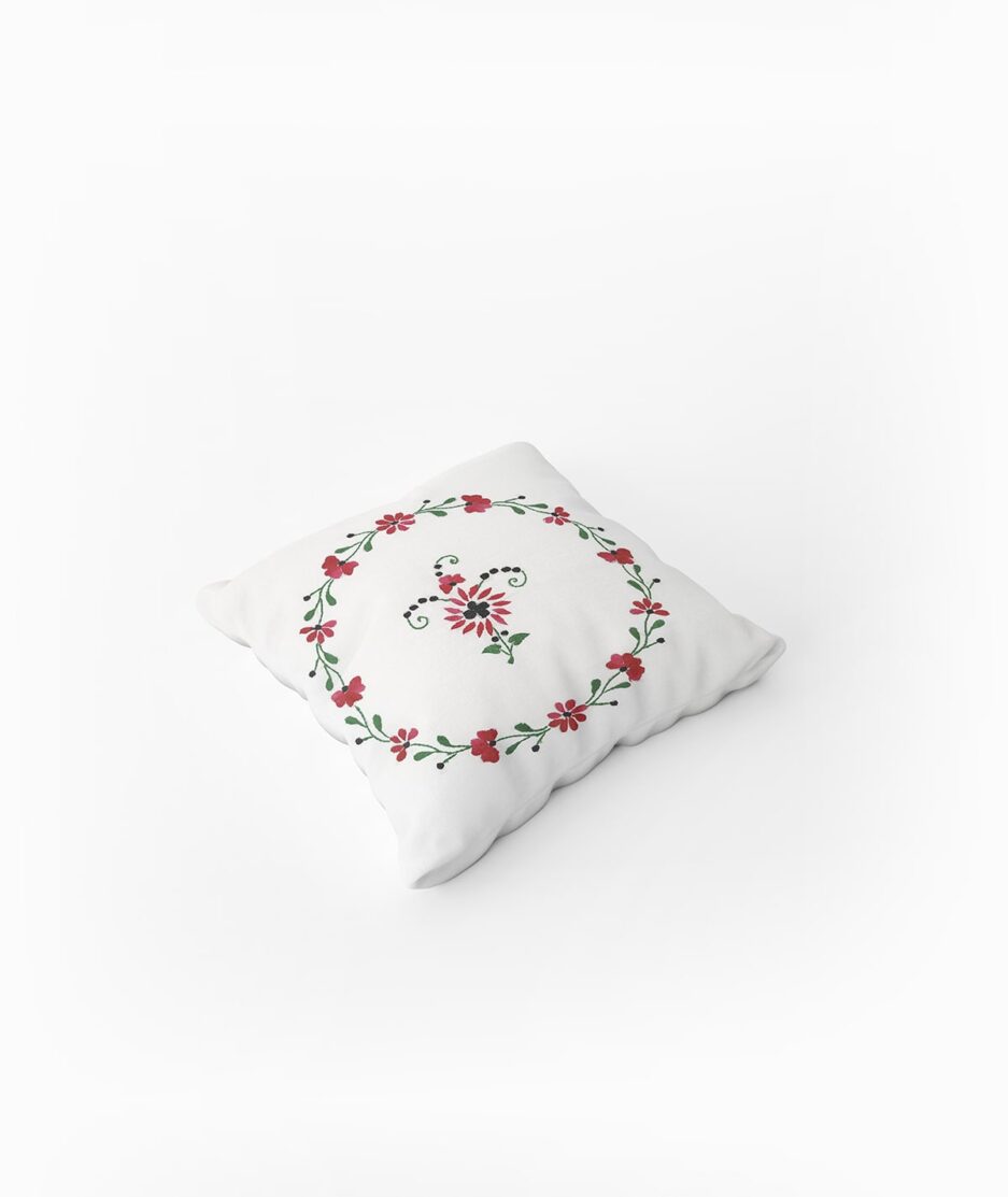 Single Piece Hand Embroidered White Cushion Cover