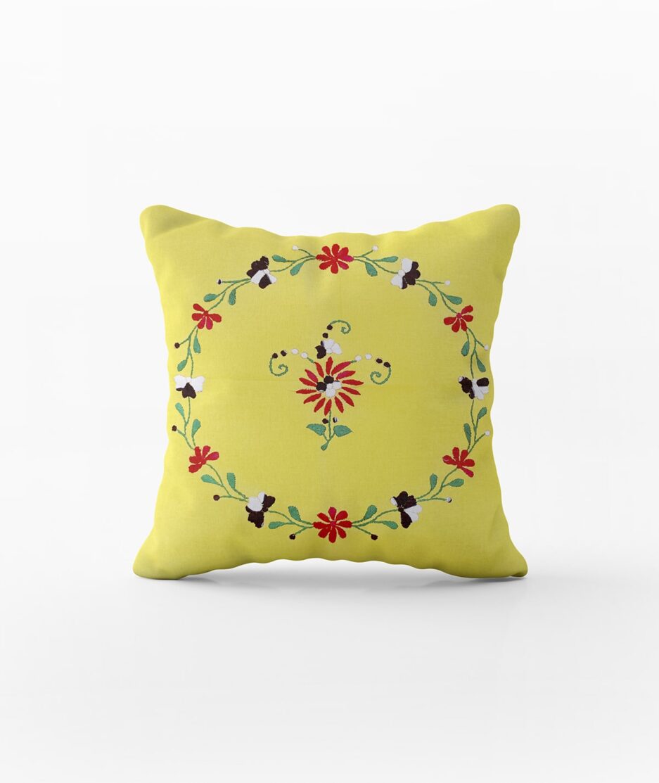 5 Piece Hand Embroidered Yellow Cushion Cover Set