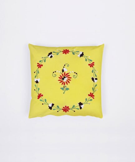 Single Piece Hand Embroidered Yellow Cushion Cover