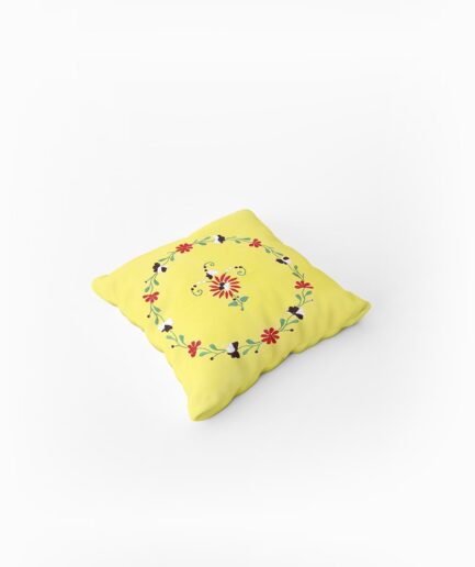 Single Piece Hand Embroidered Yellow Cushion Cover