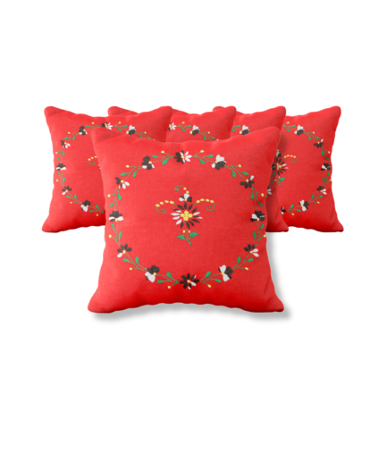 5 Piece Hand Embroidered Red Cushion Cover Set