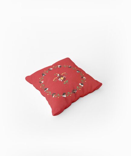 Single Piece Hand Embroidered Red Cushion Cover