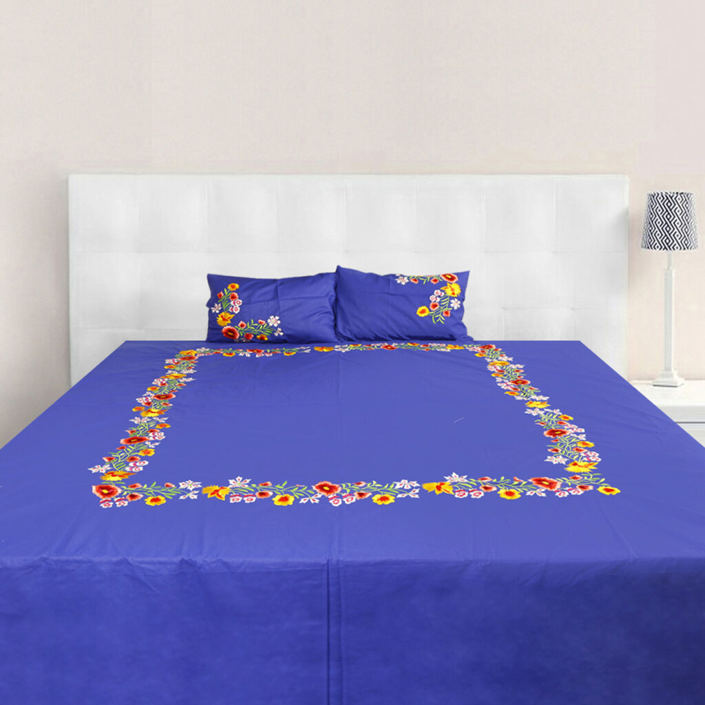 Tutli Putli Designer Embroidered Queen Size Double Bedsheet