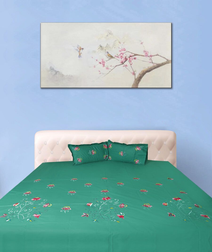Premium Floral Embroidered Bedsheet Set - Floral