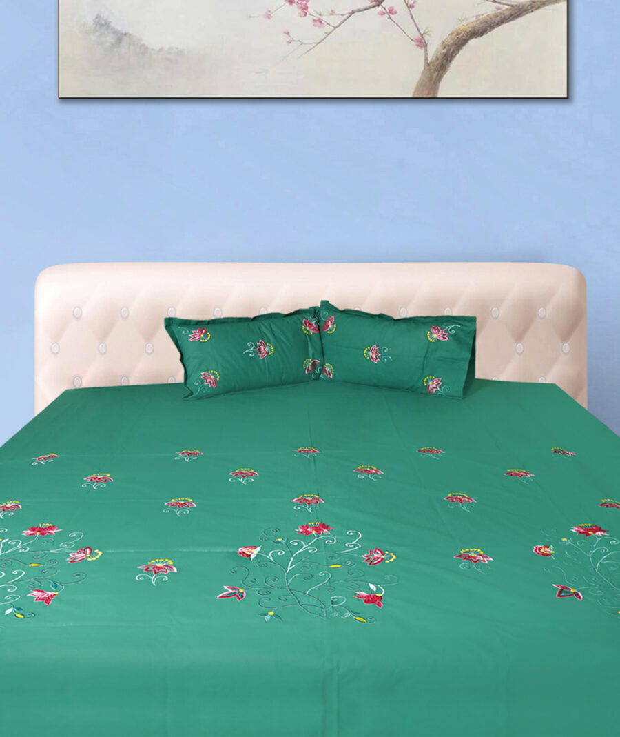 Premium Floral Embroidered Bedsheet Set - Floral - Image 3