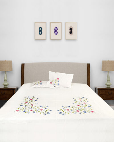 Elegant Hand-Embroidered Cotton Bedsheet Set – Floral