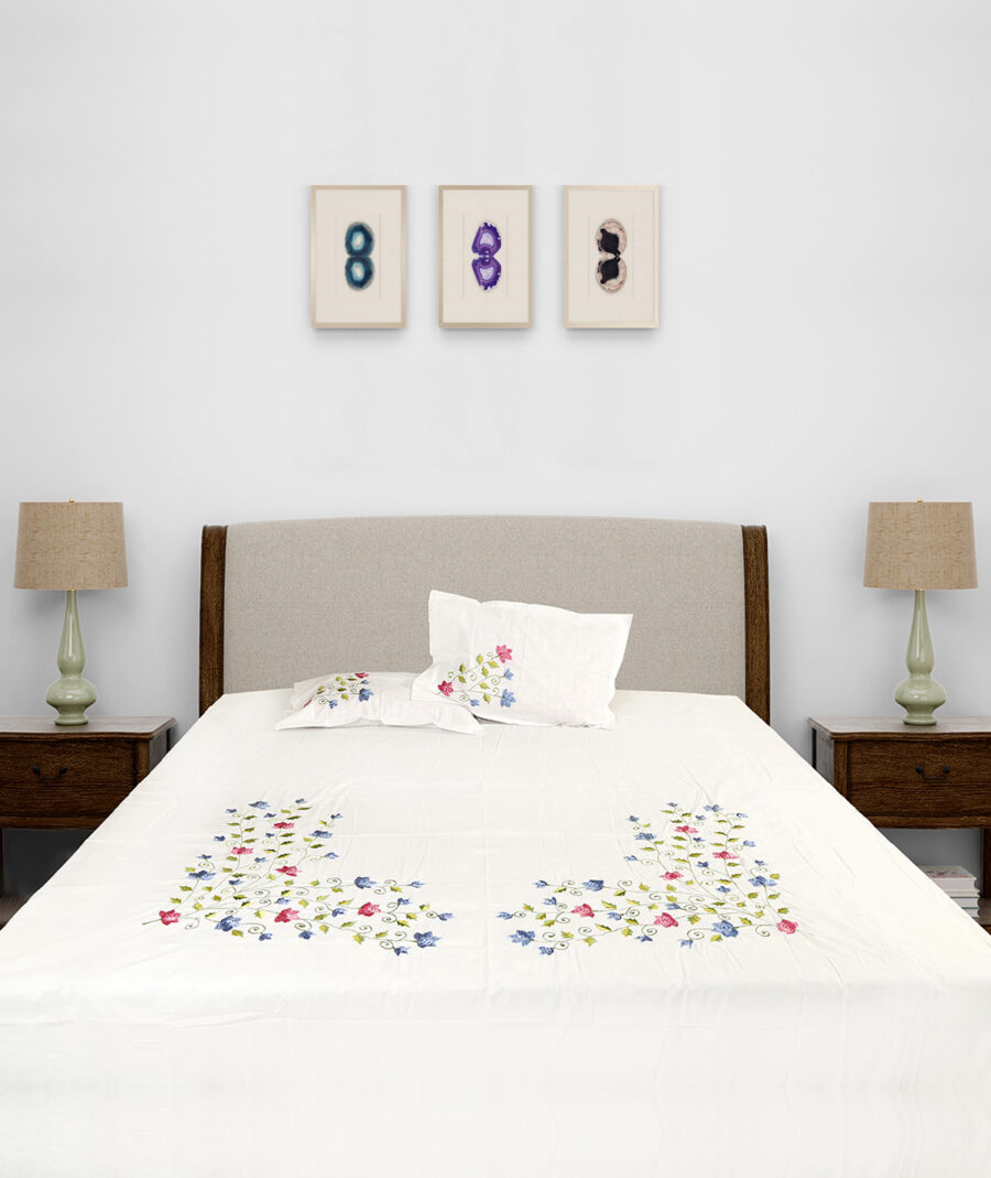 Elegant Hand-Embroidered Cotton Bedsheet Set – Floral