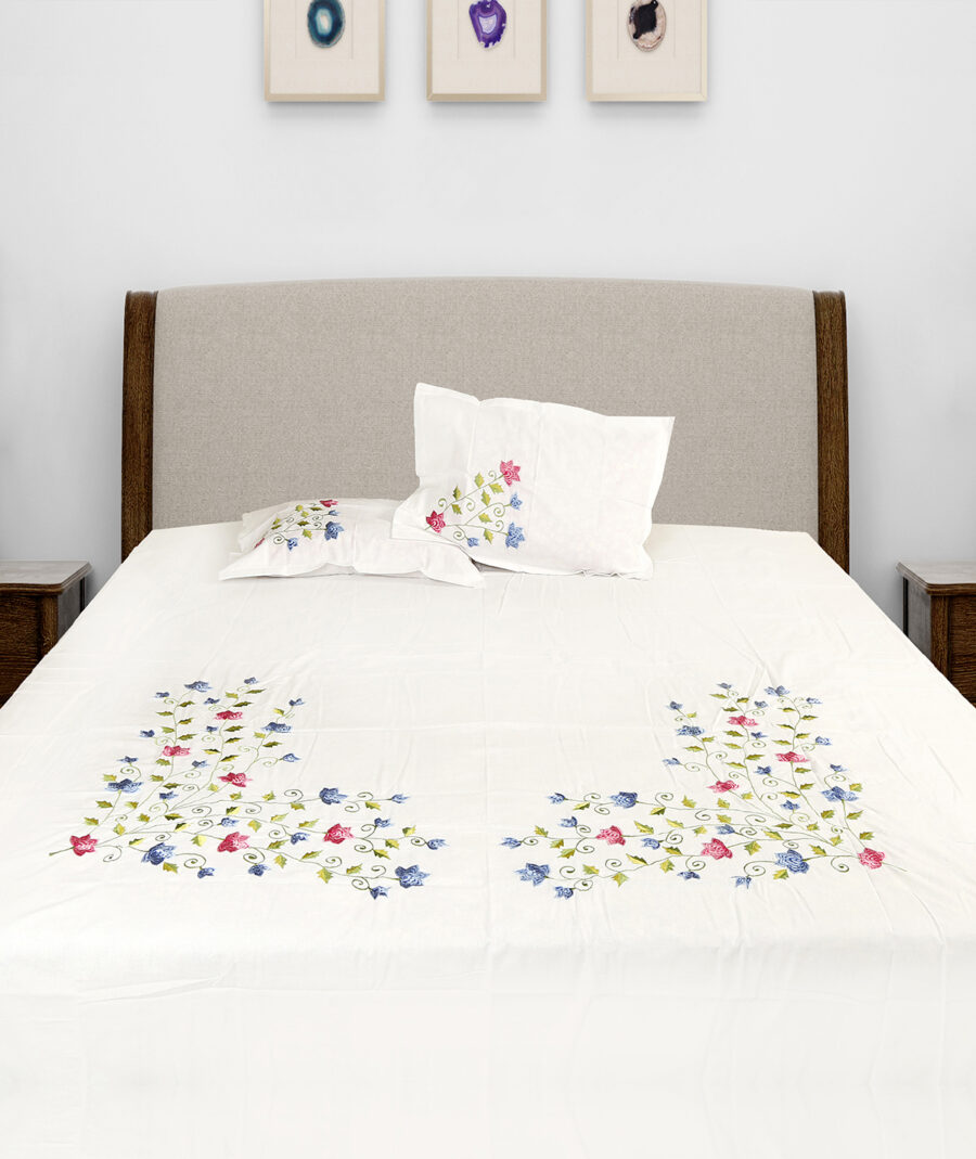 Elegant Hand-Embroidered Cotton Bedsheet Set – Floral - Image 2