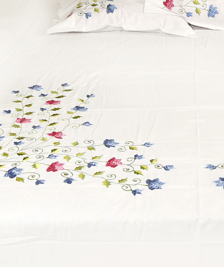 Elegant Hand-Embroidered Cotton Bedsheet Set – Floral - Image 4