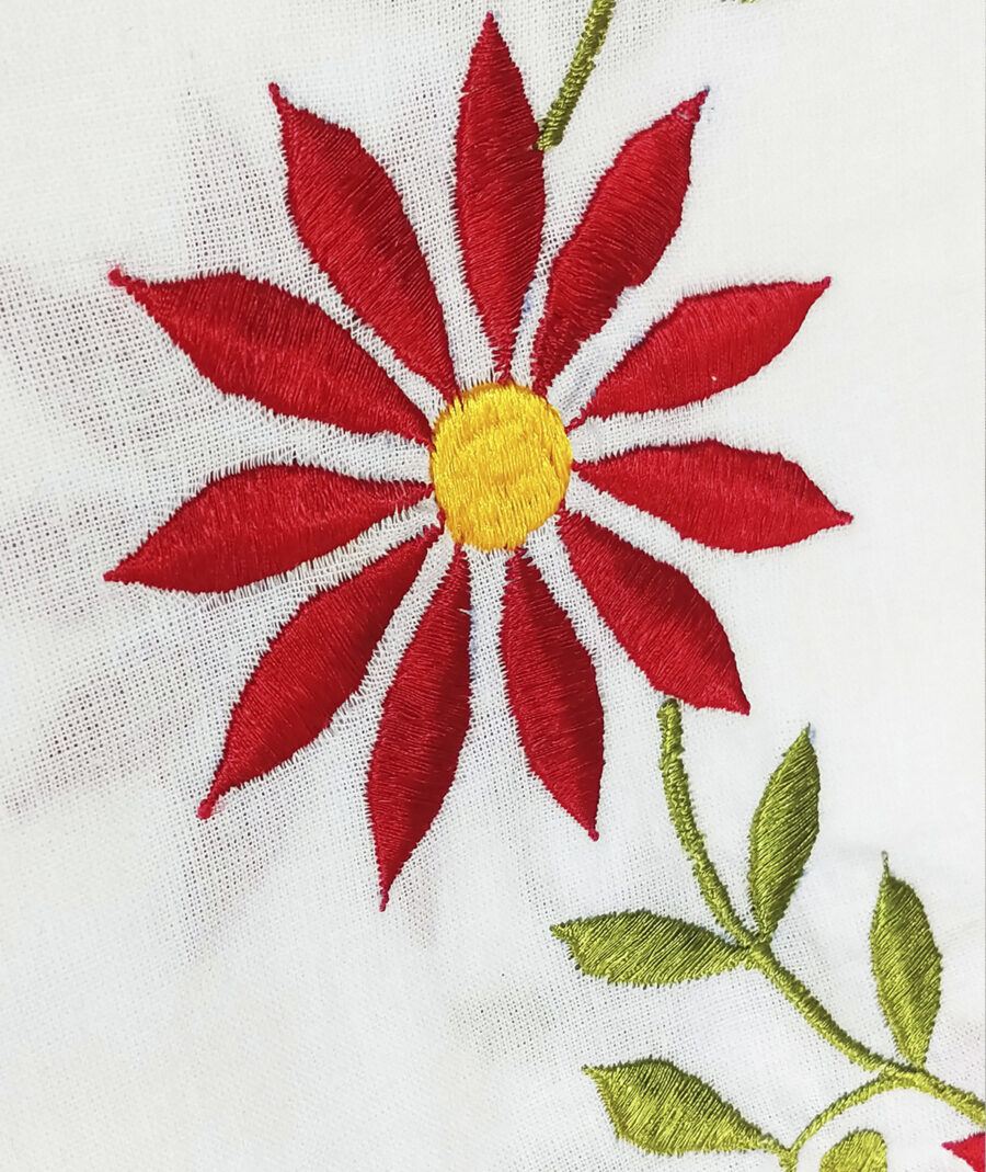 Premium Floral Embroidered Bedsheet Set – White & Red - Image 2