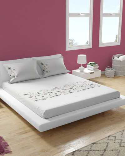 Premium Floral Embroidered Bedsheet Set – Classic White