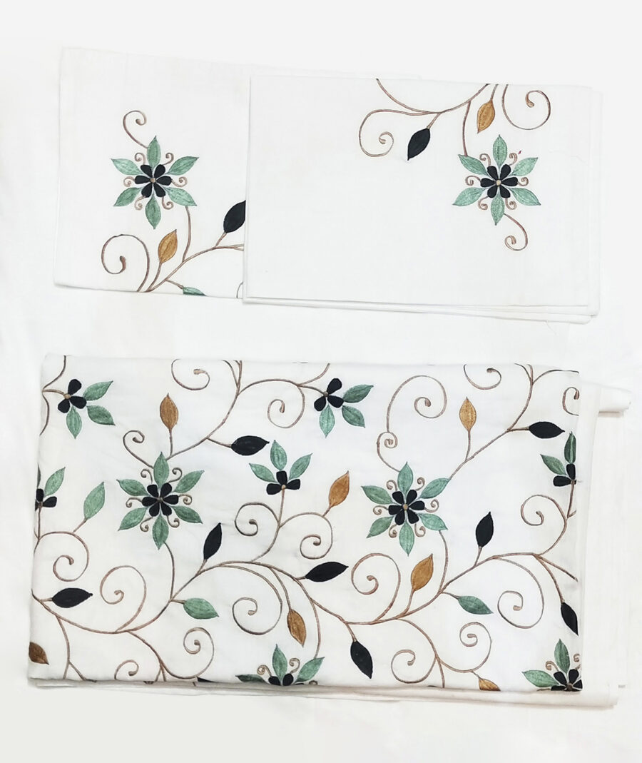 Premium Floral Embroidered Bedsheet Set – Classic White - Image 5