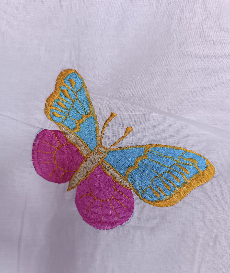 Premium Floral Embroidered Bedsheet Set – White with Butterfly Pattern - Image 4