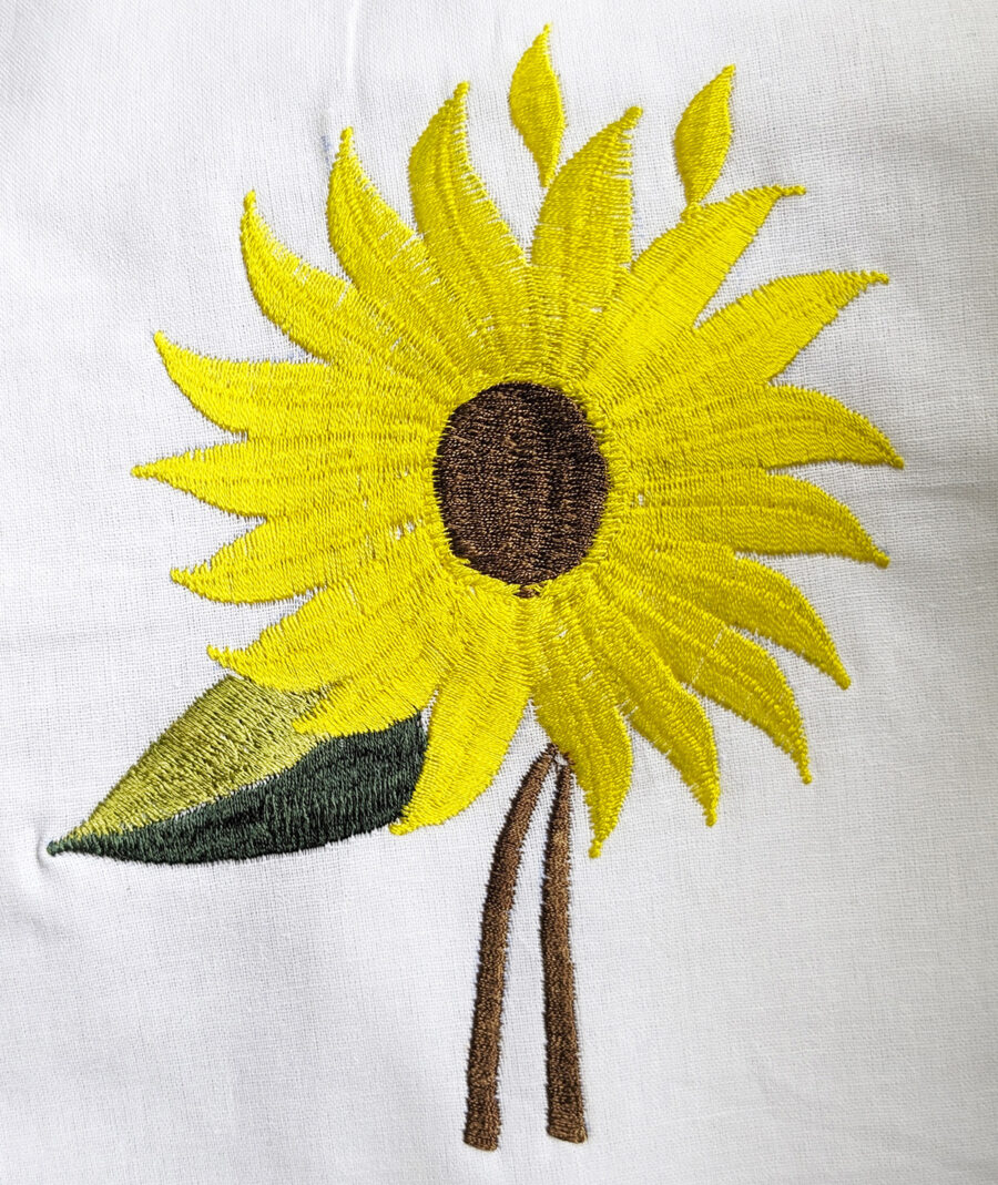Premium Floral Embroidered Bedsheet Set – White with Sunflower Pattern - Image 4