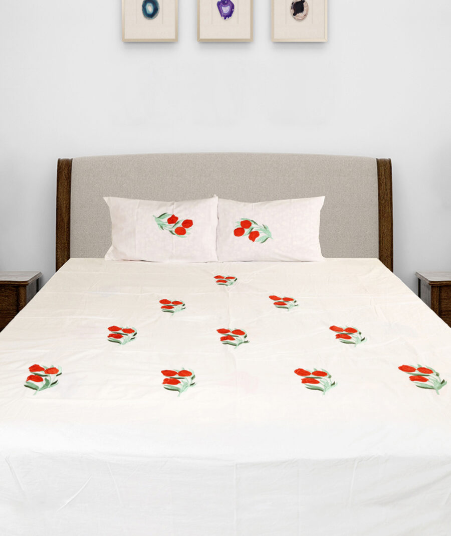 Premium Floral Embroidered Bedsheet Set – Tulip Pattern - Image 2