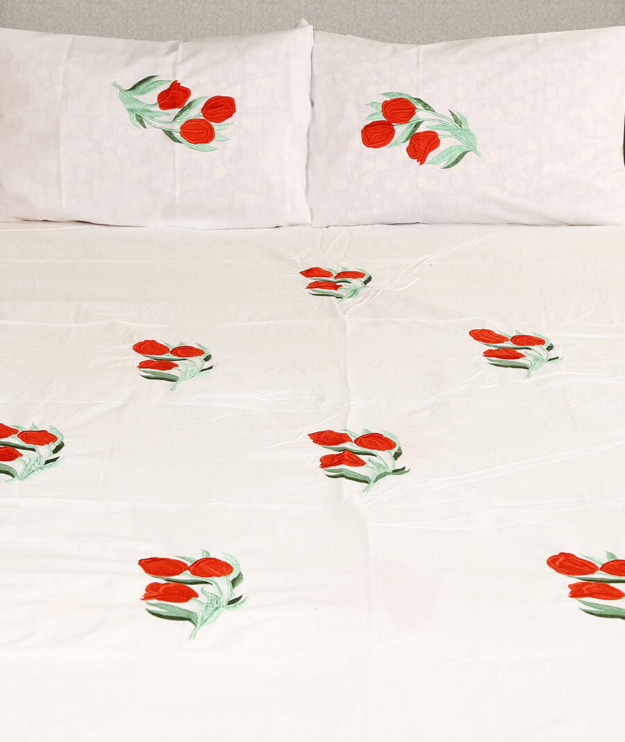 Premium Floral Embroidered Bedsheet Set – Tulip Pattern - Image 3