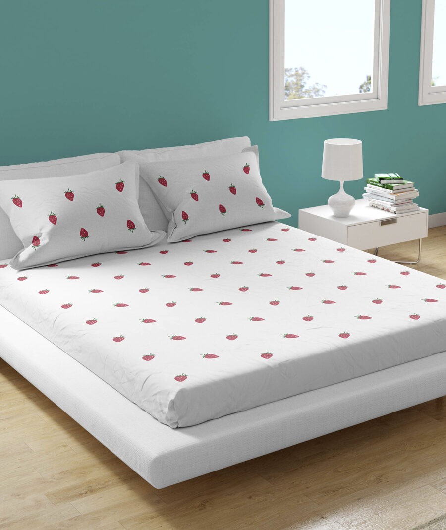 Premium Floral Embroidered Bedsheet Set – Strawberry Pattern - Image 2