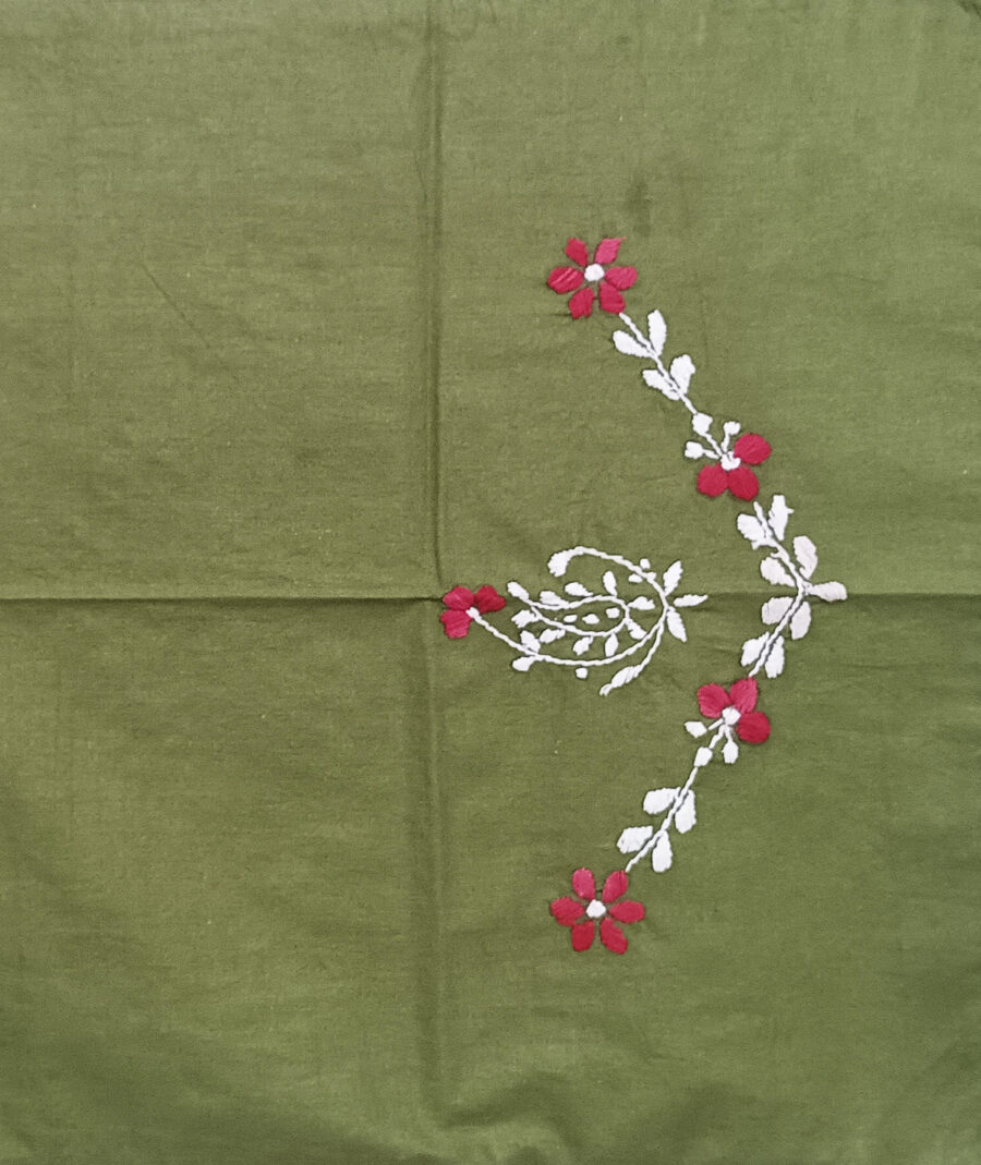 Premium Floral Embroidered Bedsheet Set – Olive with Floral Pattern - Image 3