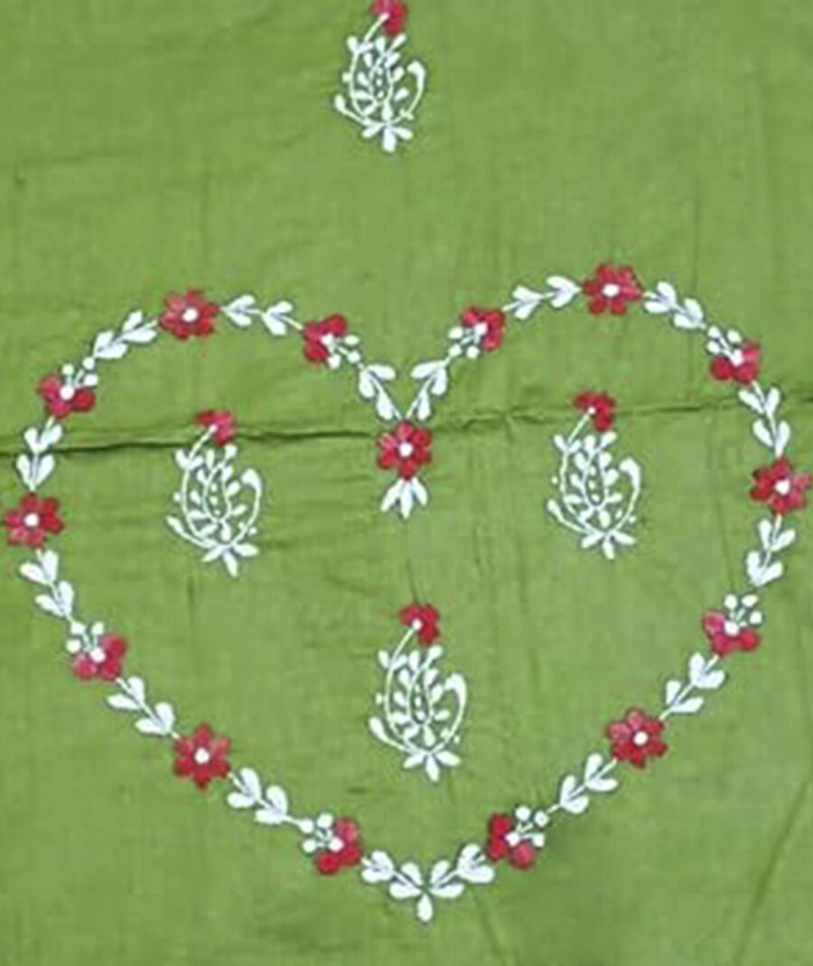 Premium Floral Embroidered Bedsheet Set – Olive with Floral Pattern - Image 4