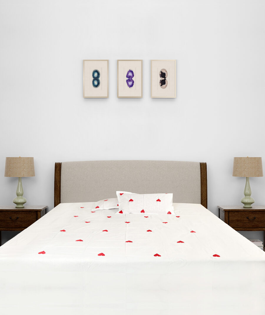 Romantic Red Heart Embroidered Cotton Bedsheet Set – Heart