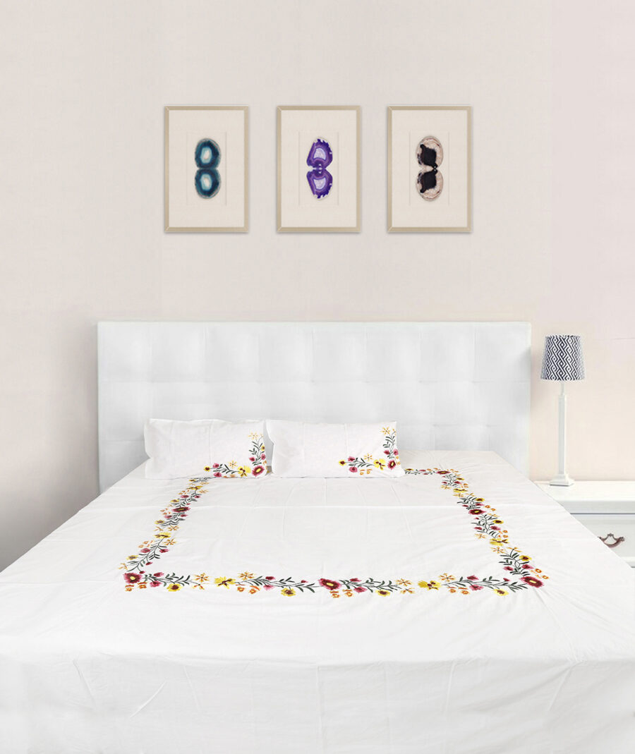 Luxurious Floral Embroidered Cotton Bedsheet Set - Floral