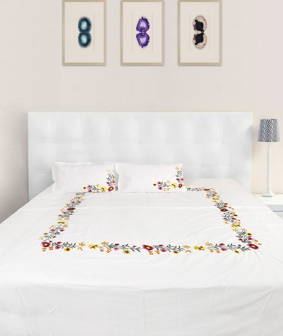 Luxurious Floral Embroidered Cotton Bedsheet Set - Floral - Image 2