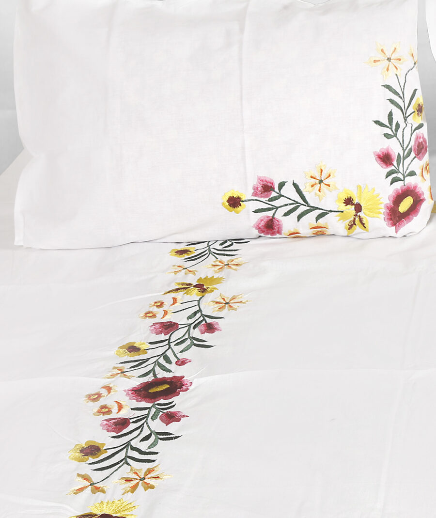 Luxurious Floral Embroidered Cotton Bedsheet Set - Floral - Image 3