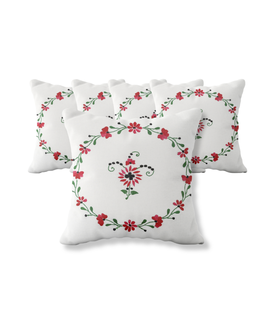 5-Piece Handcrafted Luxurious White Cushion Cover Set