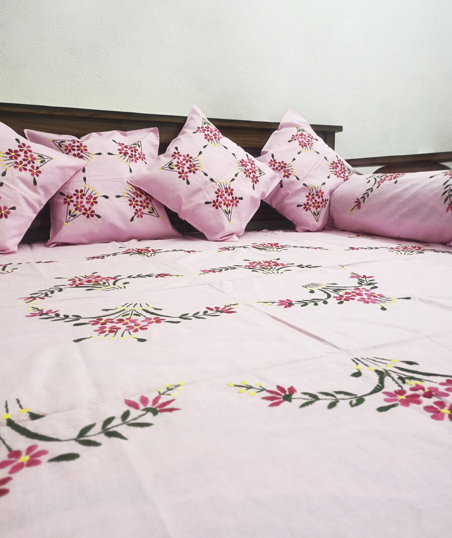 Tutli Putli Floral Handcrafted Designer Baby Pink Diwan Set – Elegant Home Décor for Living Room - Image 3