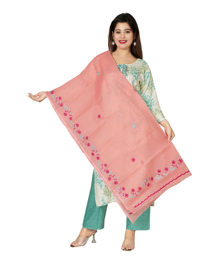 Embroidered Kota Cotton Dupatta – Exquisite Craftsmanship and Timeless Elegance - Image 2