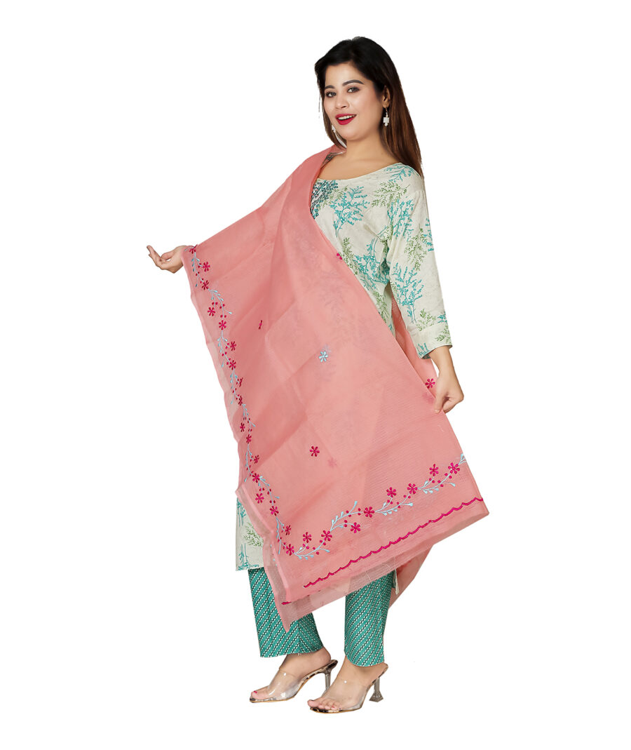 Embroidered Kota Cotton Dupatta – Exquisite Craftsmanship and Timeless Elegance