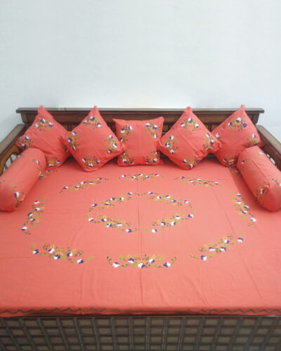Tutli Putli Floral Handcrafted Designer Orange Diwan Set