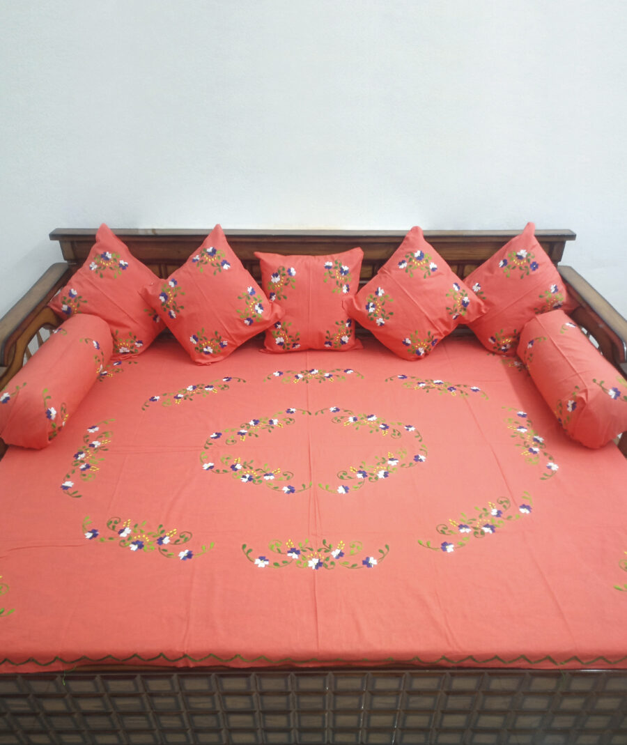 Tutli Putli Floral Handcrafted Designer Orange Diwan Set